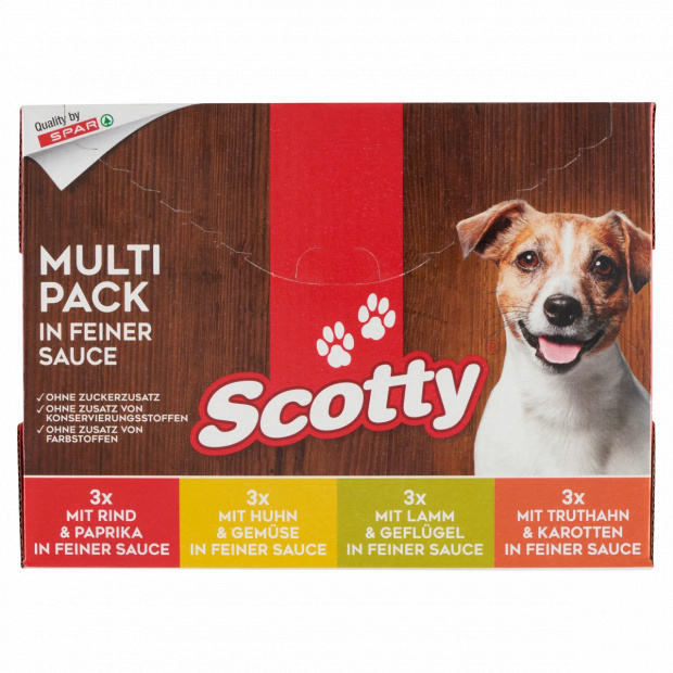 Scotty Multipack teljes értékű állateledel felnőtt kutyák számára 12 x 100 g (1200 g) Scotty Multipack teljes értékű állateledel felnőtt kutyák számára 12 x 100 g (1200 g)