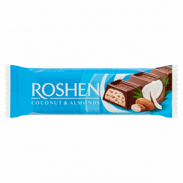 Roshen tejcsokoládé szelet mandulával és kókuszos töltelékkel 29 g