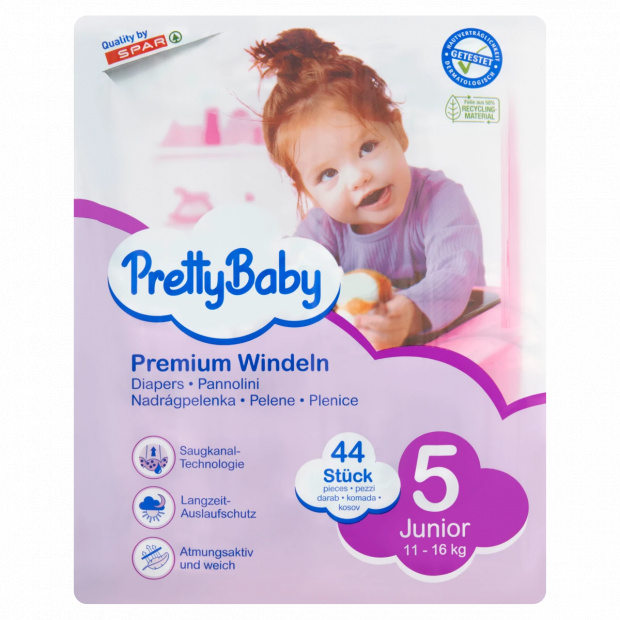 Pretty Baby 5 Junior 11-16 kg prémium nadrágpelenka 44 db Pretty Baby 5 Junior 11-16 kg prémium nadrágpelenka 44 db