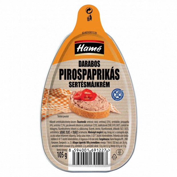 Hamé sertés májkrém darabos pirospaprikával 105 g