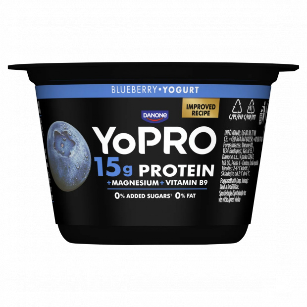 Danone YoPro sovány joghurt áfonyával, édesítőszerekkel, magnéziummal és folsavval 160 g