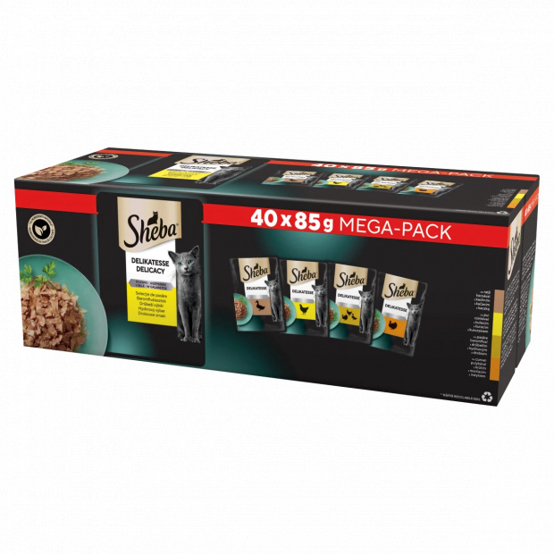 Sheba Delikatesse Baromfiválaszték teljes értékű nedves eledel felnőtt macskáknak 40 x 85 g (3,4 kg)