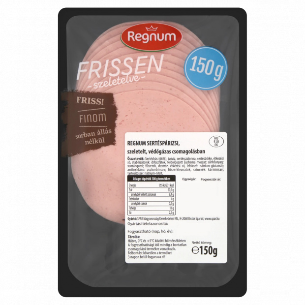 REGNUM Frissen Szeletelve szeletelt sertéspárizsi 150 g 