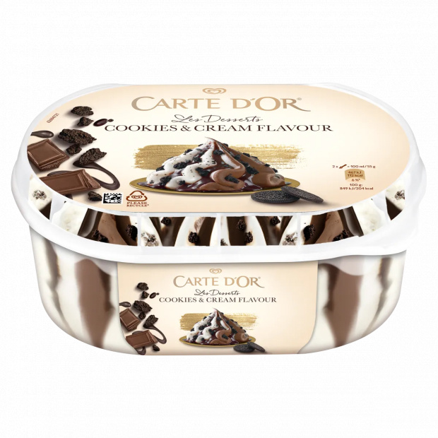 Carte D'Or keksz- és tejszín ízű jégkrém és tejcsokoládés jégkrém, csokoládés szósszal 825 ml