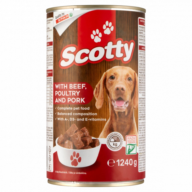Scotty falatkák szószban teljes értékű állateledel felnőtt kutyák számára 3-féle ízesítéssel 1240 g