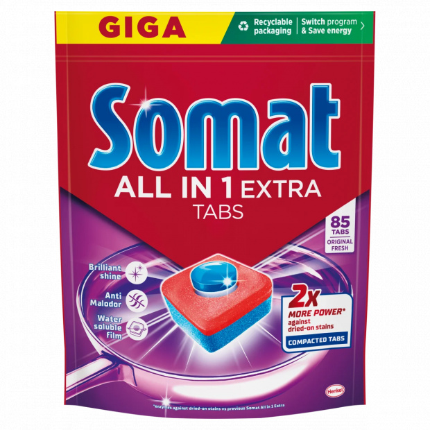 Somat All in 1 Extra Original Fresh gépi mosogatótabletta 85 db 1275 g Somat All in 1 Extra Original Fresh gépi mosogatótabletta 85 db 1275 g