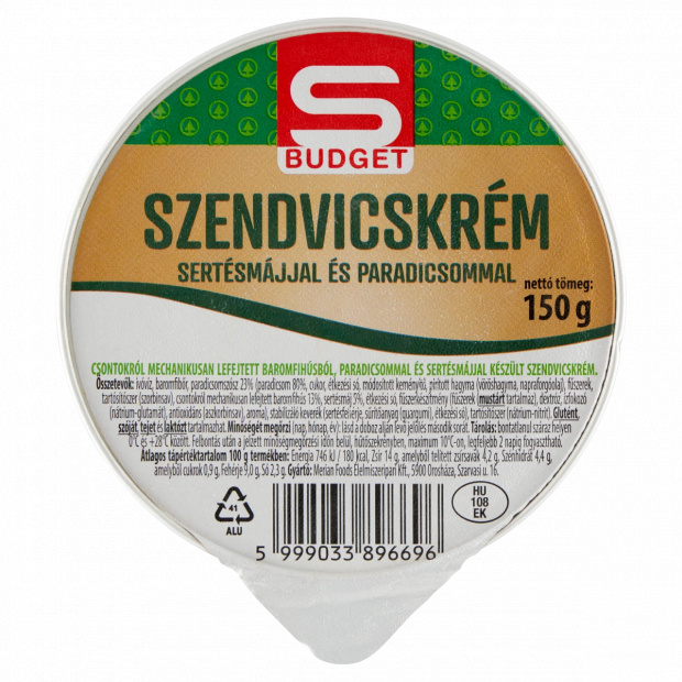 S-Budget szendvicskrém sertésmájjal és paradicsommal 150 g