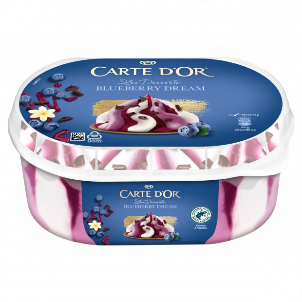 Carte D\'Or vanília ízű jégkrém és áfonyával ízesített jégkrém 825 ml Carte D\'Or vanília ízű jégkrém és áfonyával ízesített jégkrém 825 ml