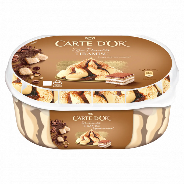 Carte D\'Or tiramisu ízű jégkrém kávés szósszal kávés piskótatallérokkal 825 ml