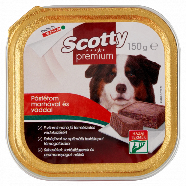 Scotty Premium pástétom teljes értékű állateledel felnőtt kutyák számára marhával és vaddal 150 g