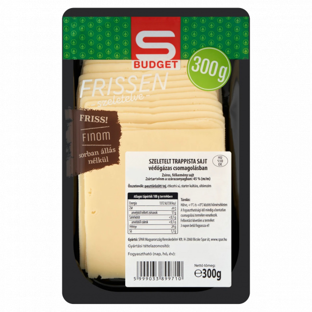 S-Budget Frissen Szeletelve szeletelt trappista sajt 300 g 