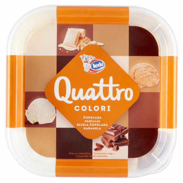 Ledo Quattro Colori vanília-karamell-, csokoládé és fehércsokoládé-ízű jégkrém 1500 ml
