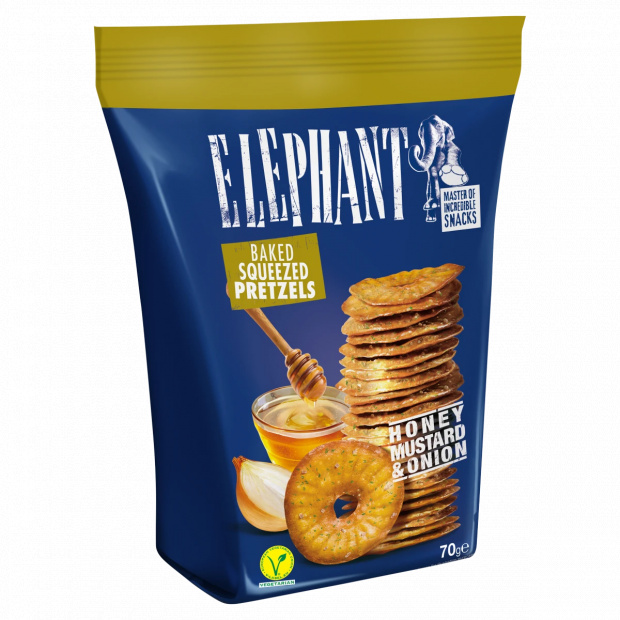 Elephant chips-tallér mézes-mustáros és hagymás fűszerezéssel 70 g Elephant chips-tallér mézes-mustáros és hagymás fűszerezéssel 70 g