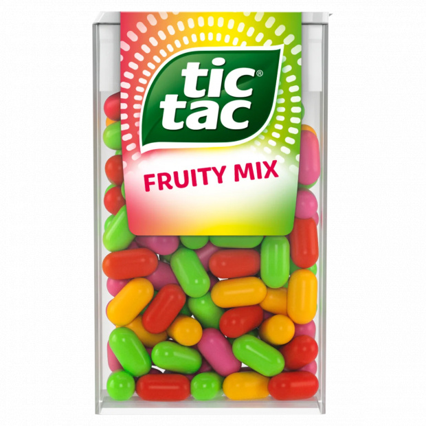 Tic Tac Fruity Mix cseresznye-, marakuja-, citrom-lime, és eper-mentol ízű cukordrazsé 54 g