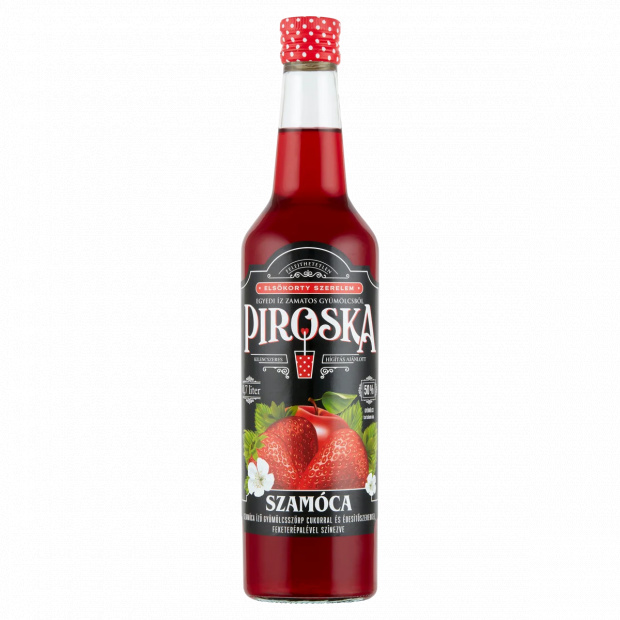 Piroska szamóca ízű gyümölcsszörp feketerépalével színezve cukorral és édesítőszerekkel 0,7 l