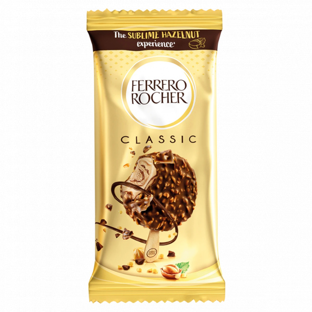 Ferrero Rocher mogyorós jégkrém tejcsokoládéval bevonva, benne mogyoródarabkákkal 50 g