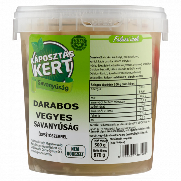 Káposztáskert darabos vegyes savanyúság édesítőszerrel 870 g