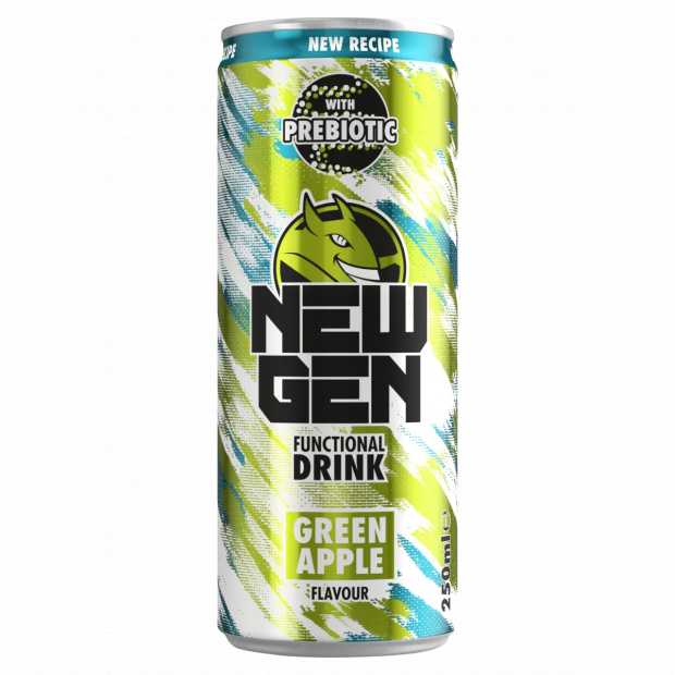New Gen zöldalmaízű, koffeintartalmú, szénsavas, funkcionális ital 250 ml