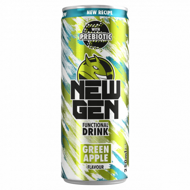 New Gen zöldalmaízű, koffeintartalmú, szénsavas, funkcionális ital 250 ml
