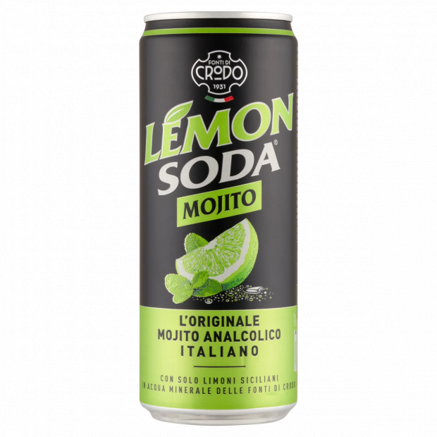 Fonti Di Crodo Lemon Soda szénsavas mojito-citrom üdítőital lime és menta ízesítéssel 33 cl