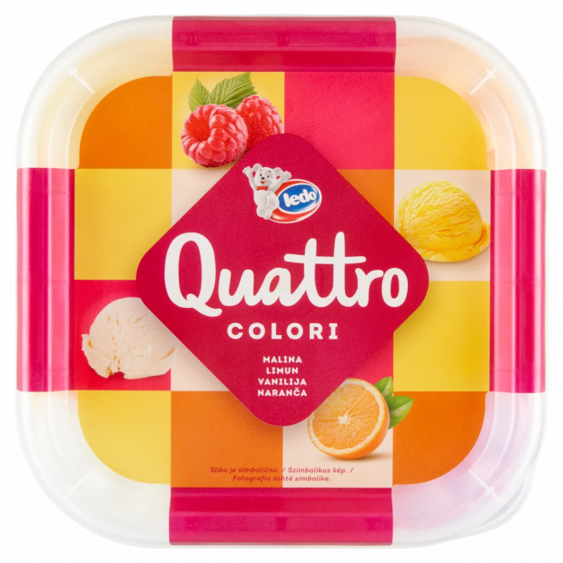 Ledo Quattro Colori vanília-citrom-málna- és narancsízű jégkrém 1500 ml