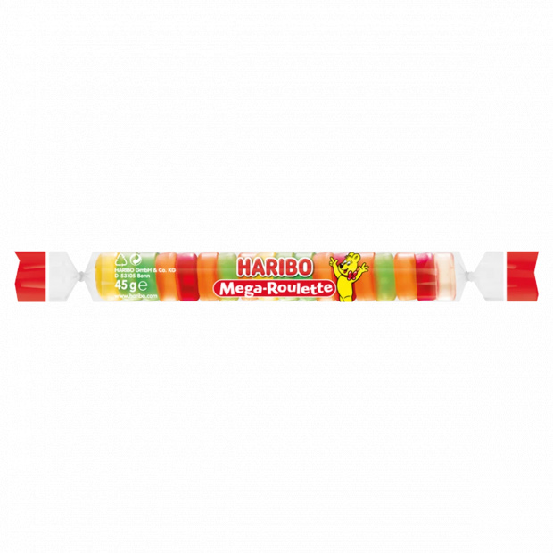 Haribo Mega-Roulette gyümölcsízű gumicukorka 45 g Haribo Mega-Roulette gyümölcsízű gumicukorka 45 g