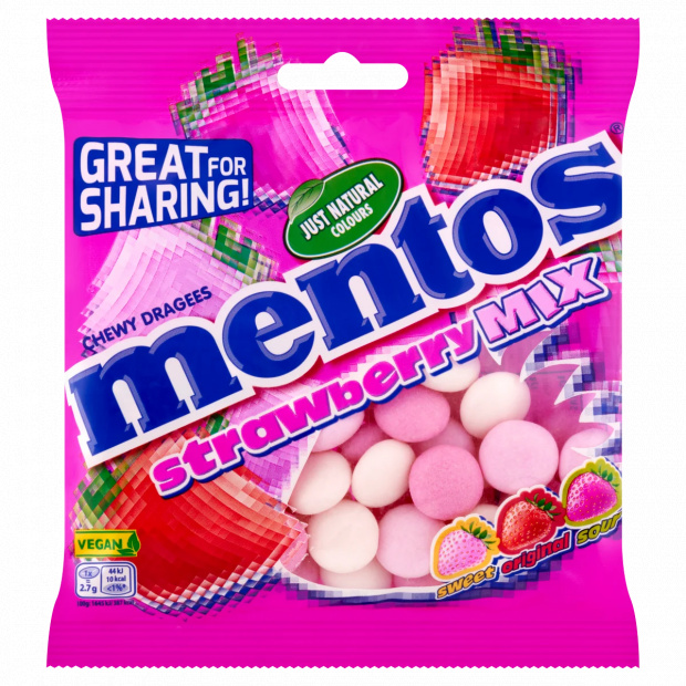 Mentos Strawberry Mix különböző eper ízesítésű cukordrazsé válogatás 150 g