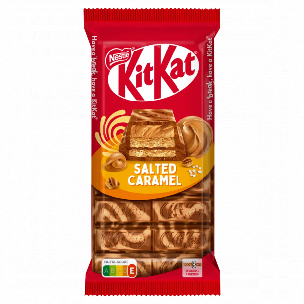 KitKat ropogós ostya sóskaramellízű krémmel karamellízű tejcsokoládéban és fehér bevonóban 99 g 