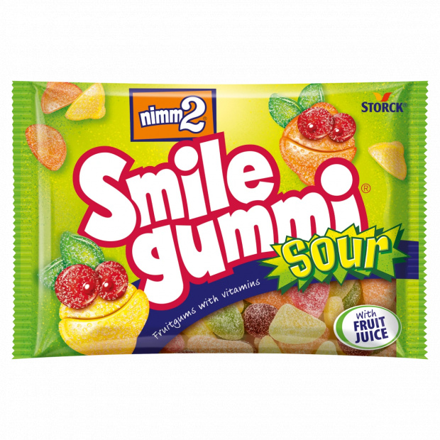 nimm2 Smilegummi Sour vegyes gyümölcs ízű savanyú gumicukorka vitaminokkal 100 g