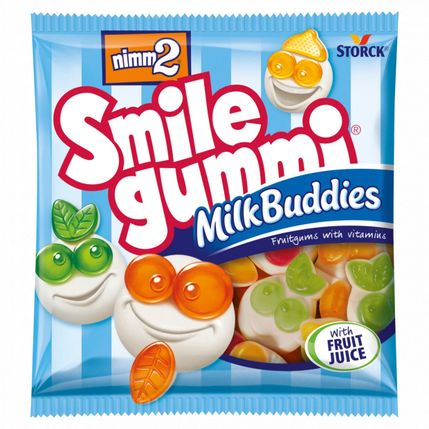 nimm2 Smilegummi vegyes gyümölcs ízű gumicukorka sovány tejjel és vitaminokkal 90 g