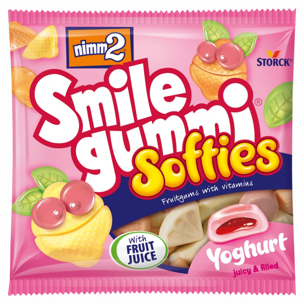 nimm2 Smilegummi puha vegyes gyümölcs ízű joghurtos töltött gumicukorka vitaminokkal 90 g