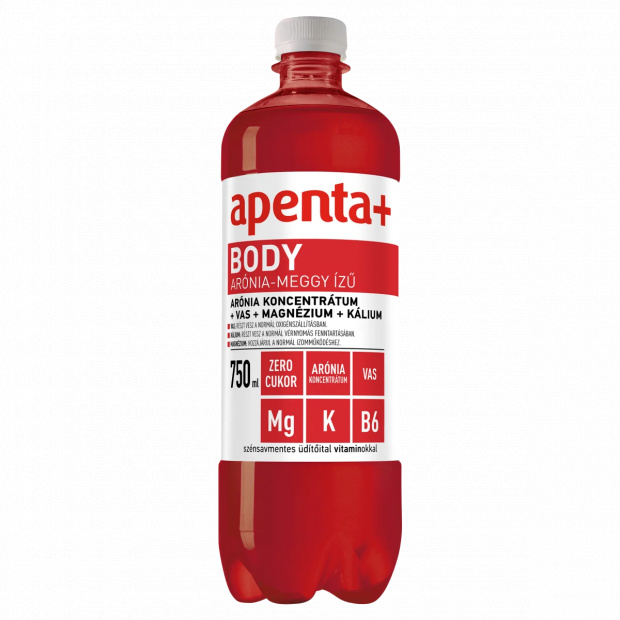 Apenta+ Body arónia-meggy ízű szénsavmentes energiamentes üdítőital édesítőszerekkel 750 ml