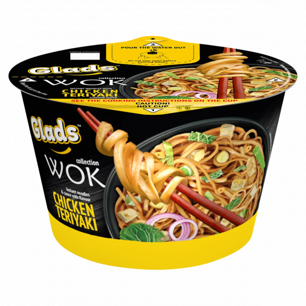 Glads Wok instant tésztaétel teriyaki-csirke ízű szósszal 95 g Glads Wok instant tésztaétel teriyaki-csirke ízű szósszal 95 g