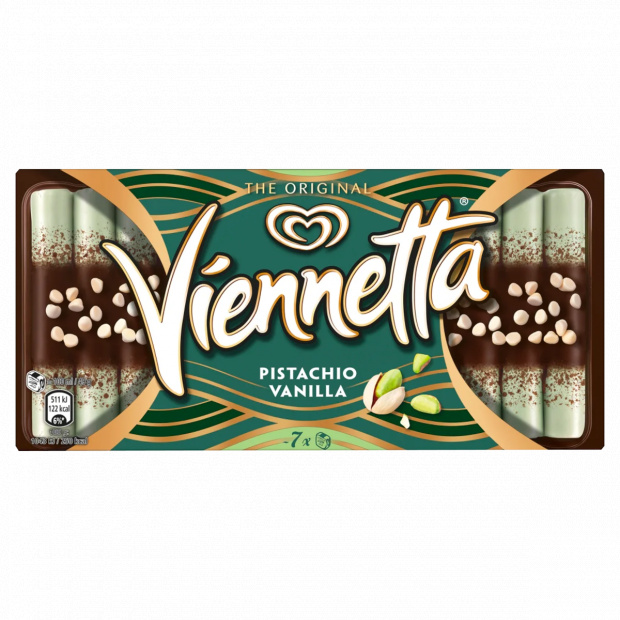 Viennetta pisztáciás jégkrém és vanília ízű jégkrém kakaós bevonó rétegekkel 650 ml 