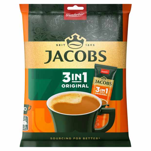 Jacobs 3in1 Original azonnal oldódó kávéitalpor kávéfehérítővel és cukorral 10 x 12,6 g (126 g)