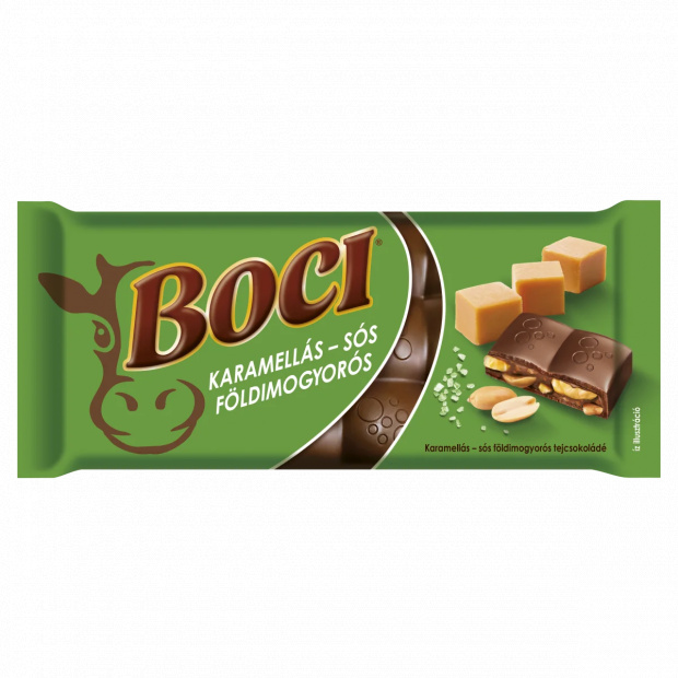 Boci tejcsokoládé földimogyorós töltelékkel, pörkölt és sózott karamellizált földimogyoróval 105 g
