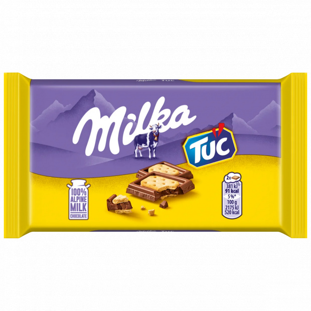 Milka Tuc alpesi tej felhasználásával készült tejcsokoládé sós krékerrel 35 g