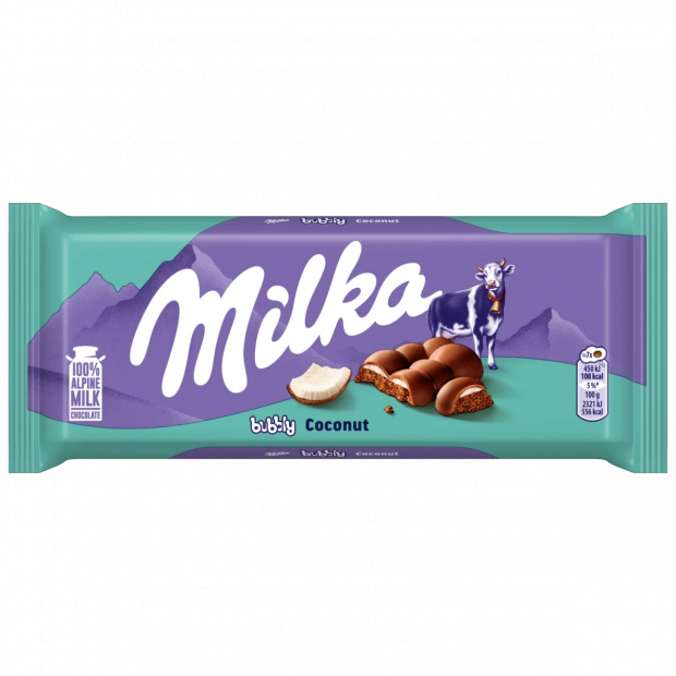 MILKA bubbly kókuszos táblás csokoládé 97 g