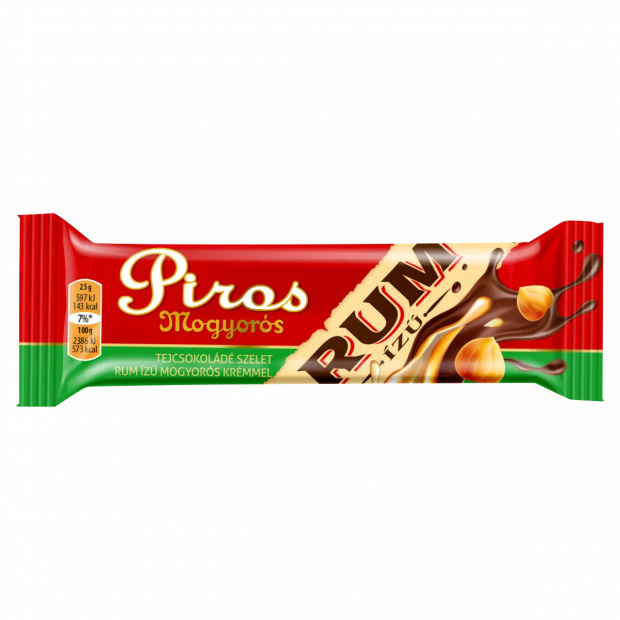 Piros Mogyorós tejcsokoládé szelet rum ízű mogyorós krémmel 25 g