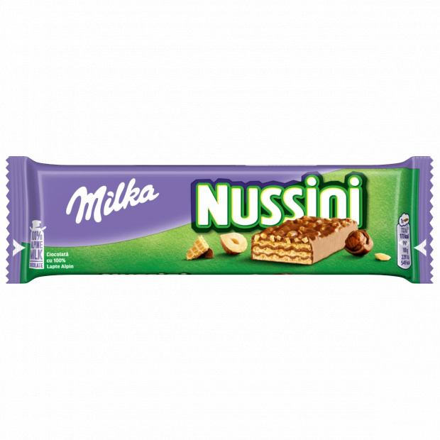 Milka Nussini ostya mogyorós töltelékkel, mogyoródarabokkal és tejcsokoládéval bevonva 31,5 g