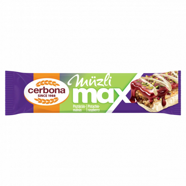 Cerbona Müzli Max pisztáciás málnás müzliszelet 30 g Cerbona Müzli Max pisztáciás málnás müzliszelet 30 g