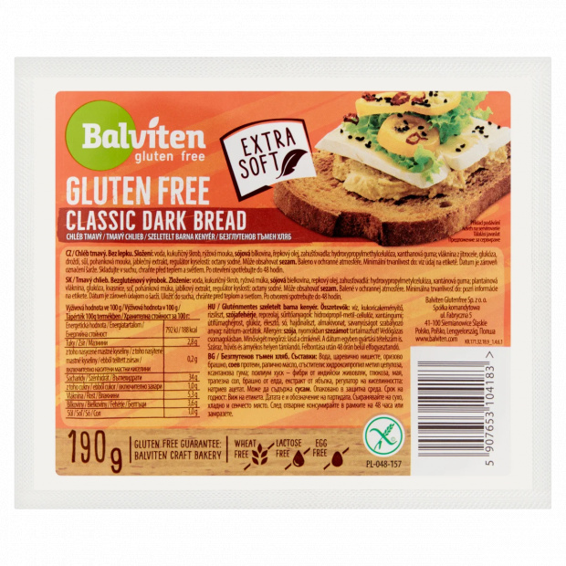 Balviten gluténmentes vegán szeletelt barna kenyér 190 g