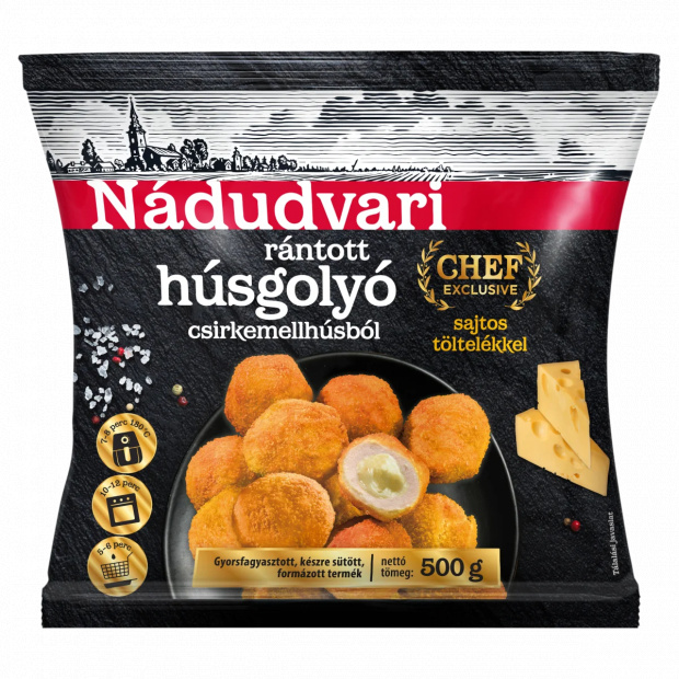 Nádudvari rántott húsgolyó csirkemellhúsból sajtos töltelékkel 500 g Nádudvari rántott húsgolyó csirkemellhúsból sajtos töltelékkel 500 g