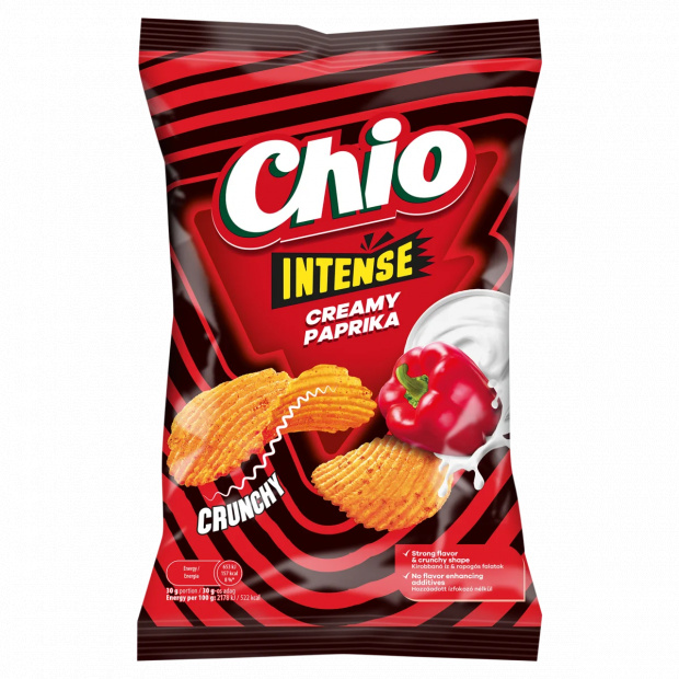 Chio Intense tejfölös-paprikás ízű burgonyachips 55 g Chio Intense tejfölös-paprikás ízű burgonyachips 55 g