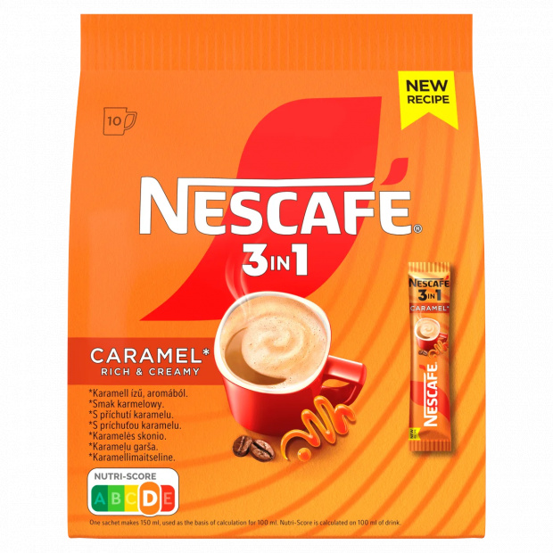 NESCAFÉ 3in1 karamell ízű azonnal oldódó kávéspecialitás 10 x 16 g (160 g)