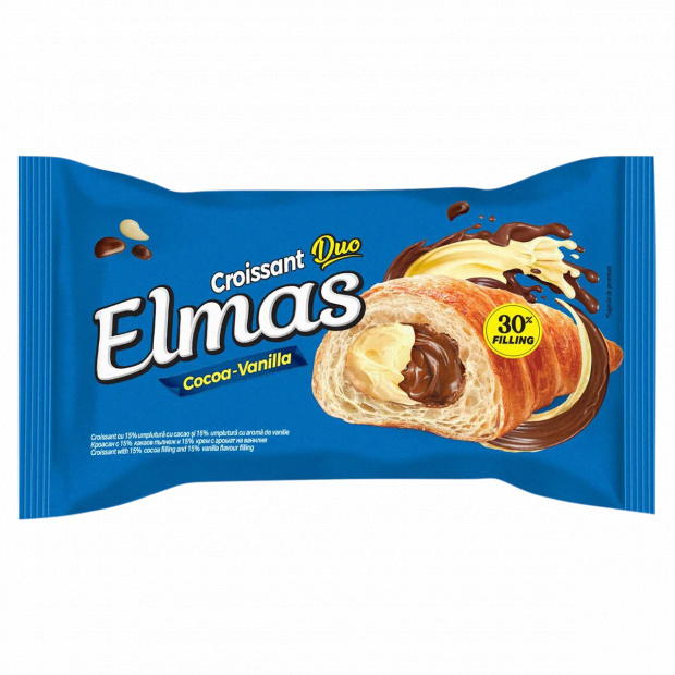 Elmas Duo croissant kakaós töltelékkel és vanília ízű töltelékkel töltve 60 g