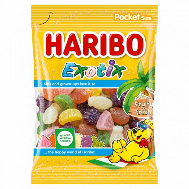 Haribo Exotix savanyú, gyümölcsízű kandírozott gumicukorka 80 g Haribo Exotix savanyú, gyümölcsízű kandírozott gumicukorka 80 g