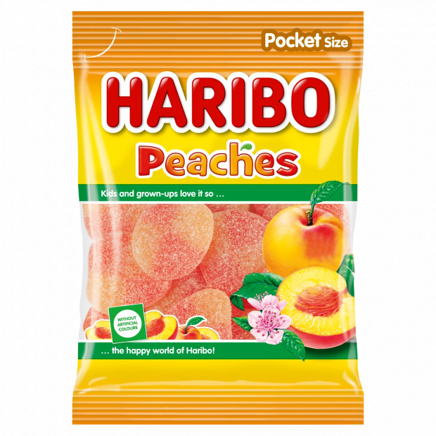 Haribo Peaches gyümölcsízű kandírozott gumicukorka 80 g Haribo Peaches gyümölcsízű kandírozott gumicukorka 80 g