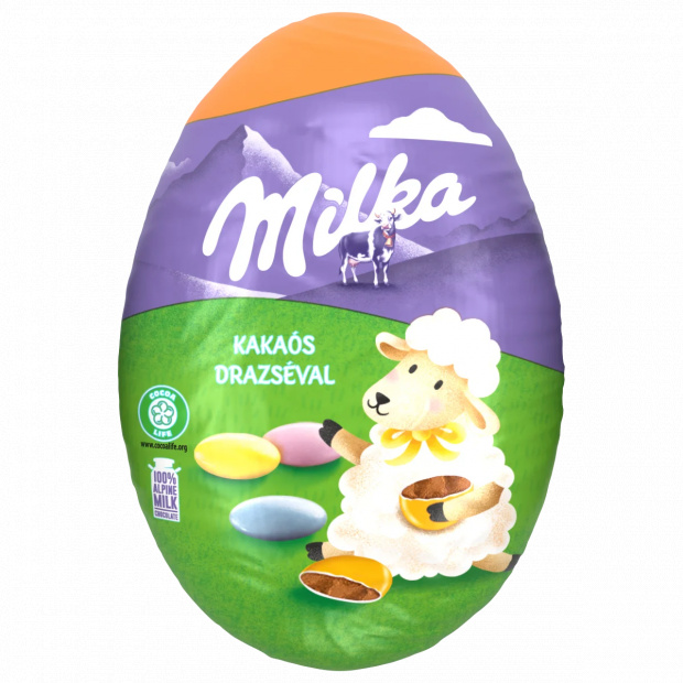 Milka alpes tej felhasználása készült tejcsokoládé figura belsejében kakaós drazséval 50 g