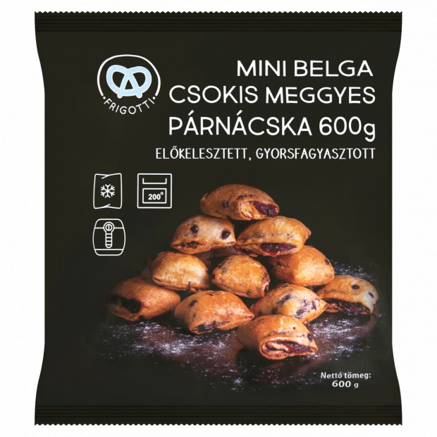 Frigotti gyorsfagyasztott előkelesztett mini belga csokis meggyes párnácska 600 g